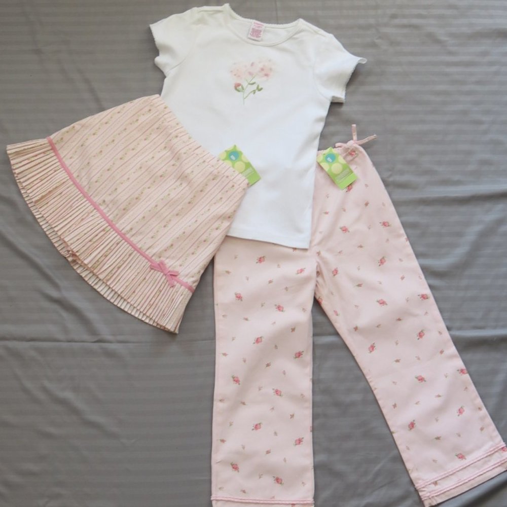 Gymboree Girls 4 Pc Pink Rosebud Outfit, Top Skort Pants Socks Sz 6  NWTs & NWOT